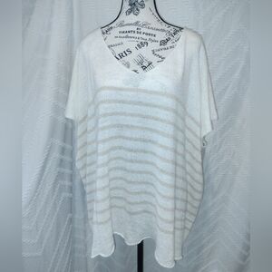 Like New BIBI Oversized Dolman Sleeve Lightweight Knit Tan White Sweater - Sz S